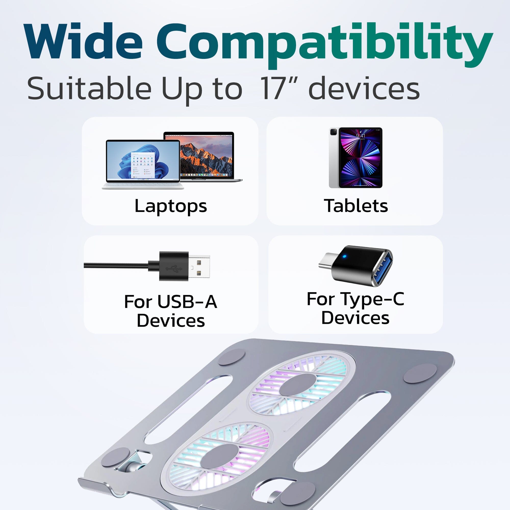 Purely C50 Laptop Cooling Adjustable Stand with Fans Cooling Pad - Tophatter Daily Deals