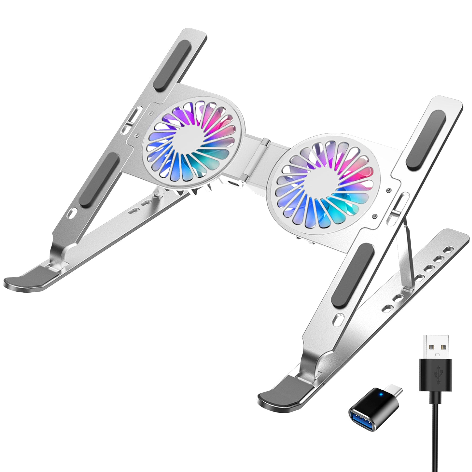 Purely F82 Adjustable Laptop Stand Laptop Cooling Pad Fan Ergonomic Foldable Laptop Holder Cooling Pad - Tophatter Daily Deals