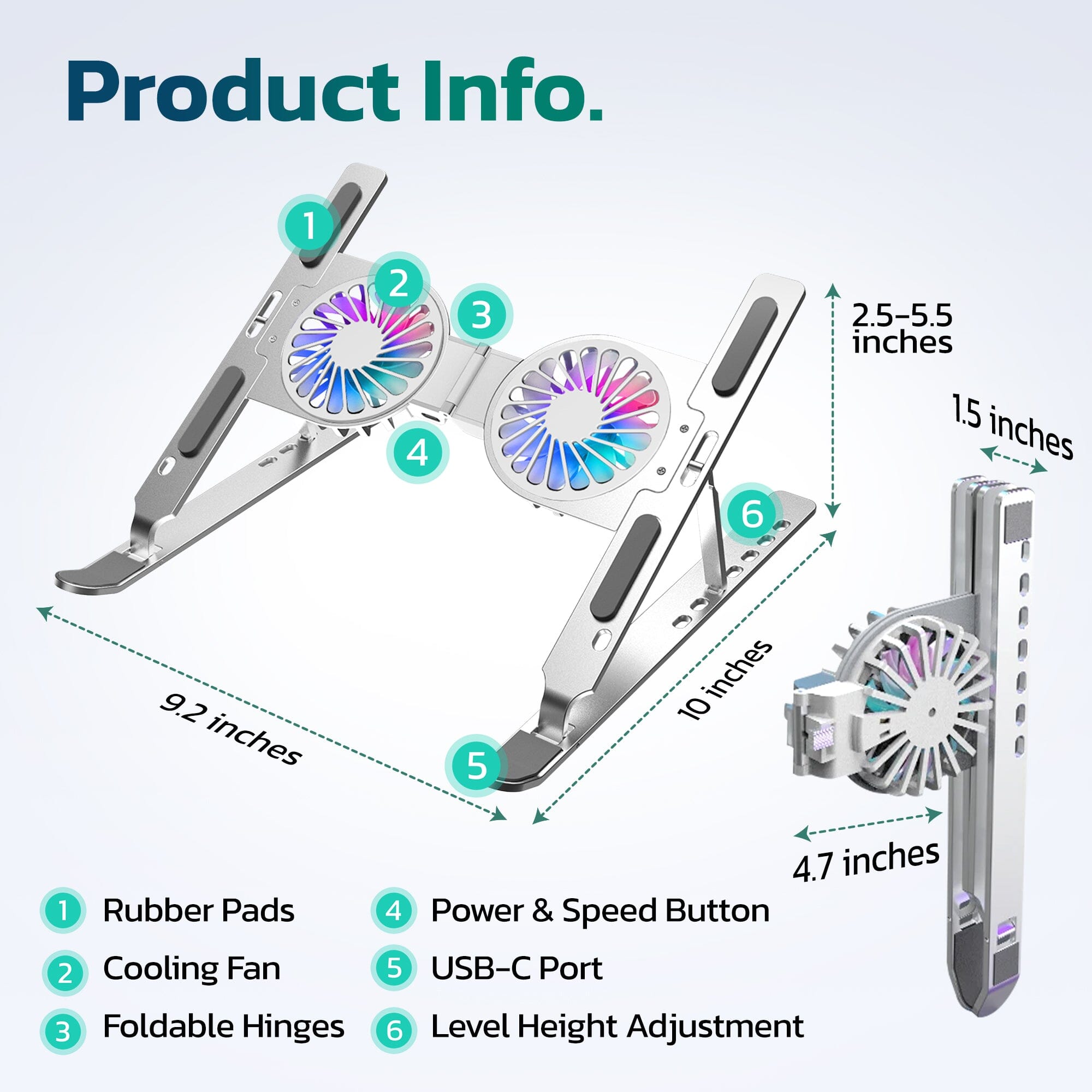 Purely F82 Adjustable Laptop Stand Laptop Cooling Pad Fan Ergonomic Foldable Laptop Holder Cooling Pad - Tophatter Daily Deals