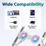 Purely F82 Adjustable Laptop Stand Laptop Cooling Pad Fan Ergonomic Foldable Laptop Holder Cooling Pad - Tophatter Daily Deals