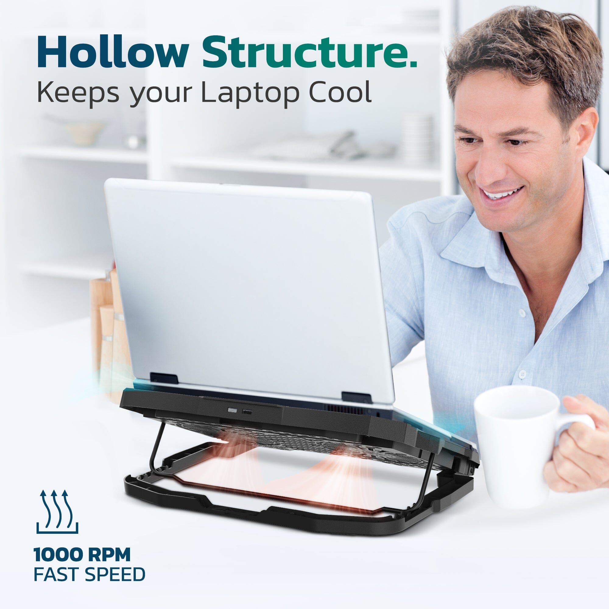 Purely Laptop Cooling Pad, 6 Adjustable Height Laptop Stand, 4 Fans: 3 Fan Modes + 6 Speeds, LED Display, 2 USB Ports Cooling Pad - Tophatter Daily Deals