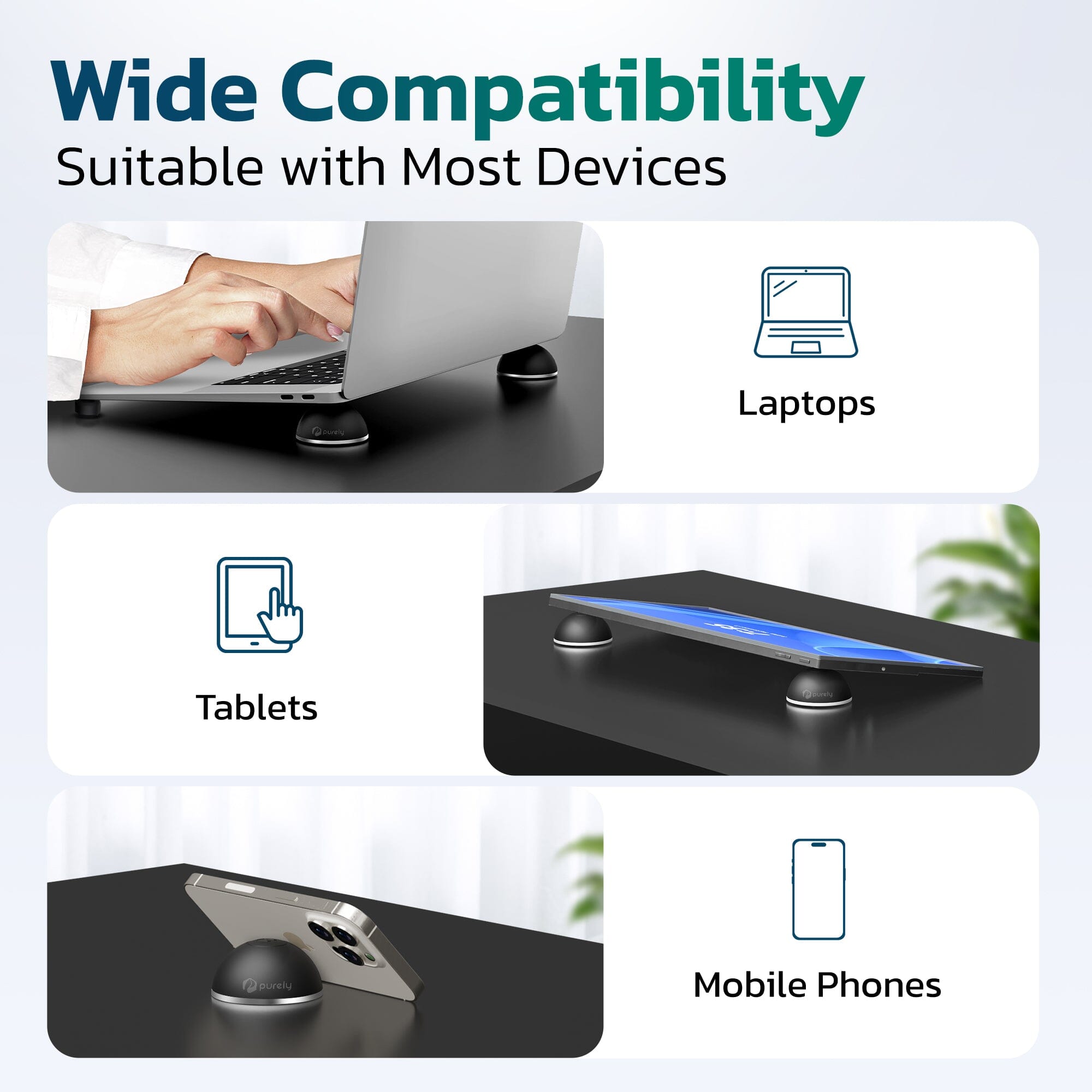 Purely Laptop Cooling Pad Legs Portable Magnetic Ball Opens Into 4 Non-Slip Laptop Stand Legs Cooling Pad - Tophatter Daily Deals