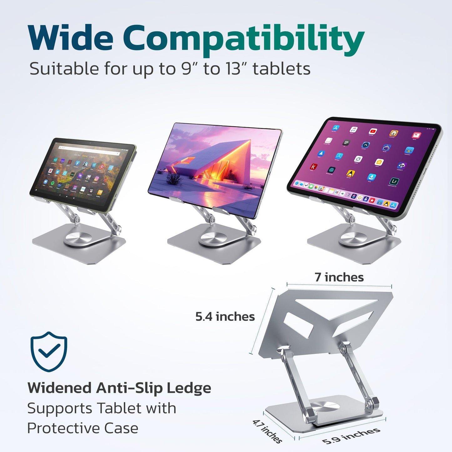 Purely SW60 Swivel Tablet Stand, Aluminum iPad Stand with 360Â° Rotating Base, Adjustable & Foldable Tablet Holder Tablet Holder - Tophatter Daily Deals