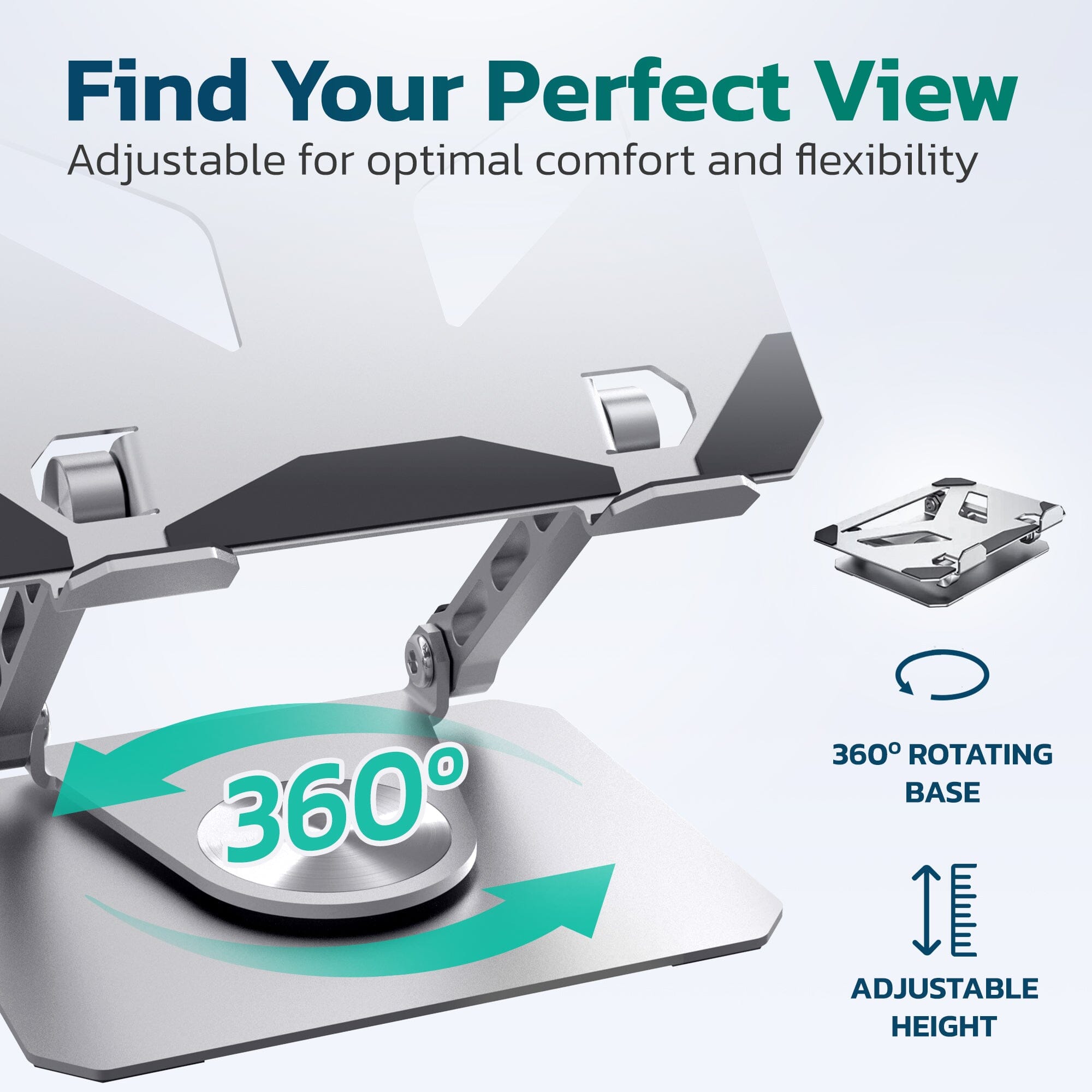 Purely SW60 Swivel Tablet Stand, Aluminum iPad Stand with 360Â° Rotating Base, Adjustable & Foldable Tablet Holder Tablet Holder - Tophatter Daily Deals