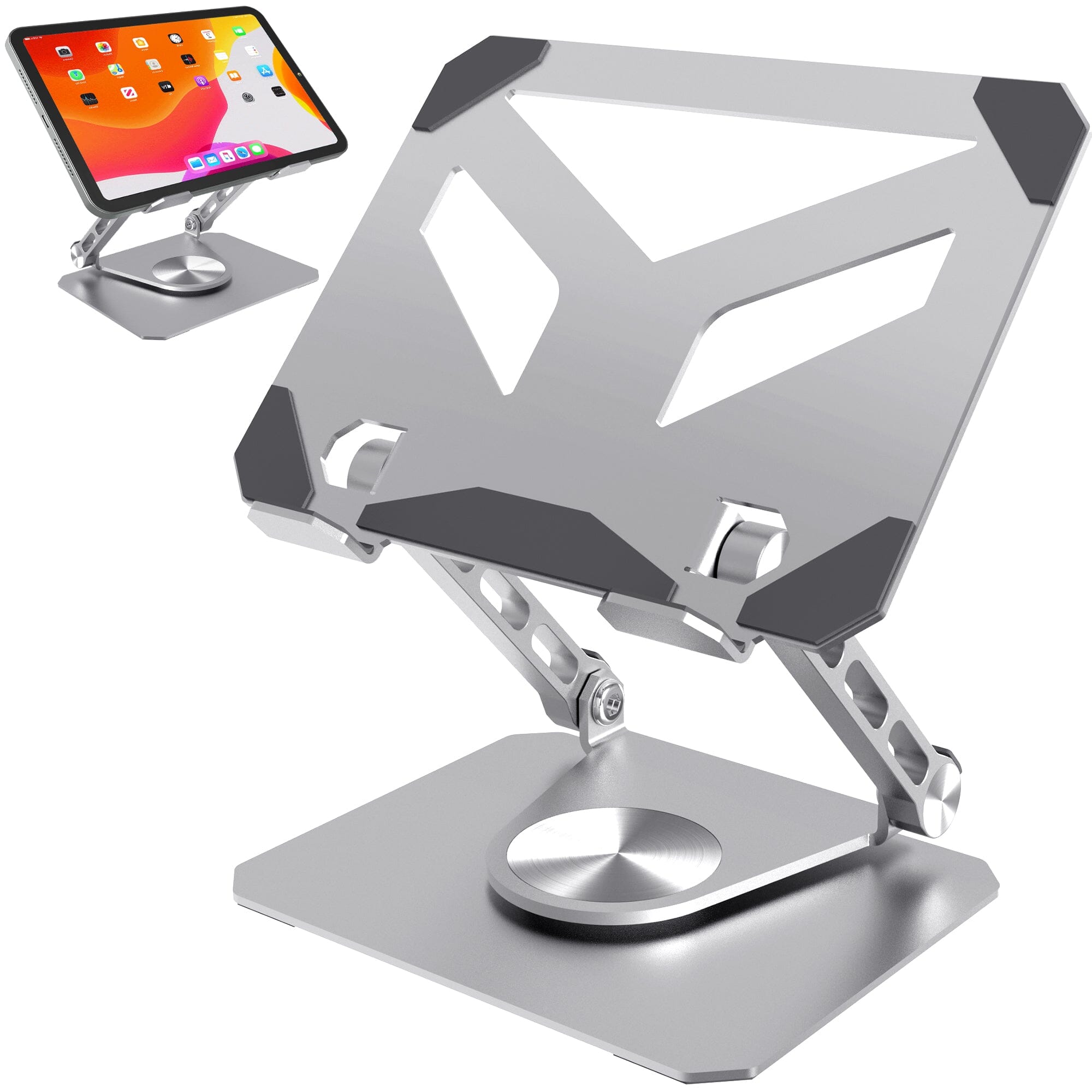 Purely SW60 Swivel Tablet Stand, Aluminum iPad Stand with 360Â° Rotating Base, Adjustable & Foldable Tablet Holder Tablet Holder - Tophatter Daily Deals