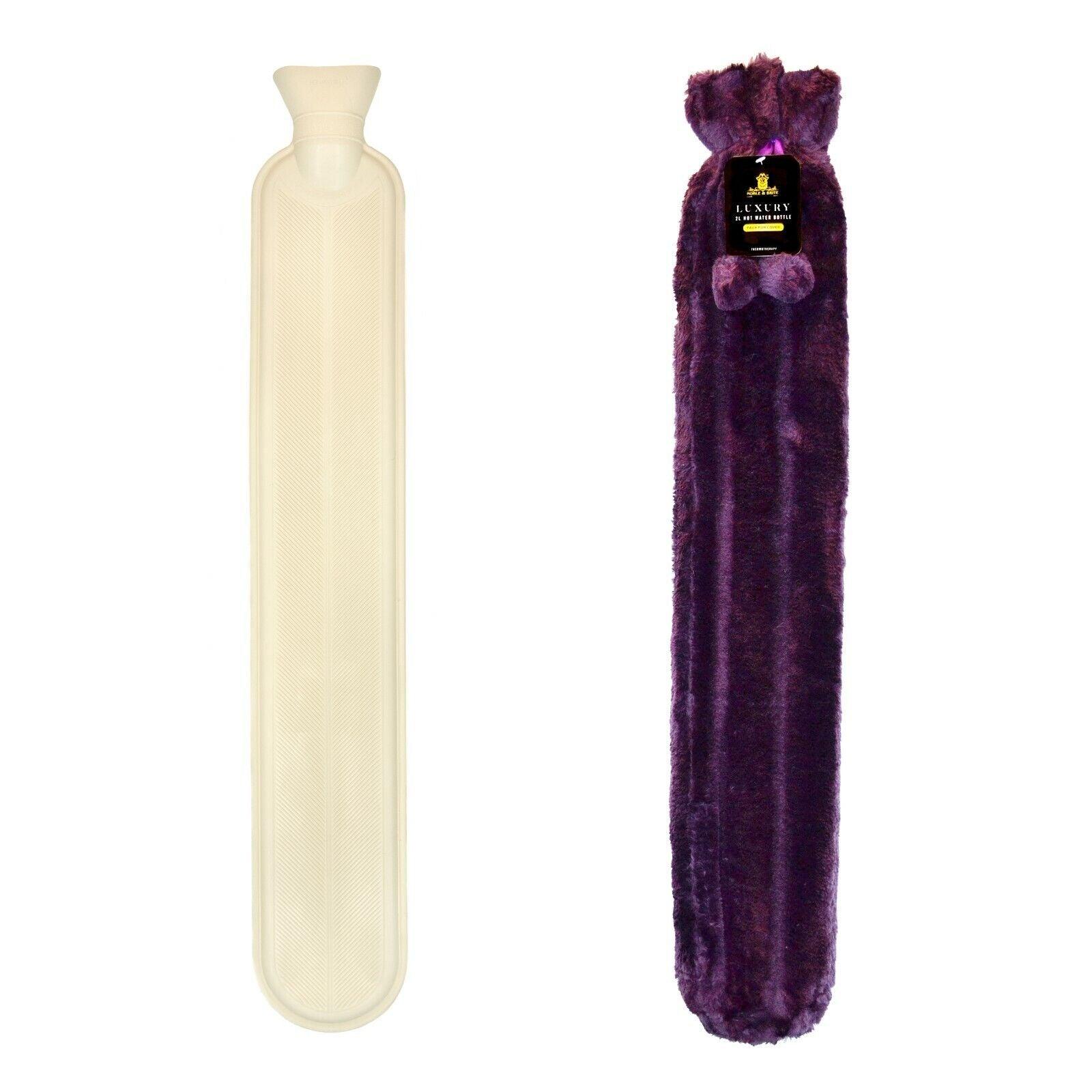 Hot Water Bottle With Cover - Long Hot Water Bottle With Fluffy Cover 2 Litre Extra Long Purple Personal Care - Tophatter Daily Deals