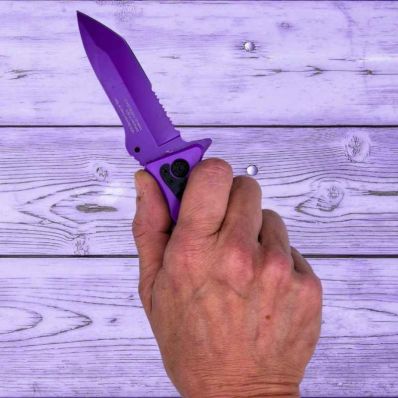 Auto Safety Survival Self-Defense Purple Tanto Blade Knives & Knuckles - Tophatter Daily Deals
