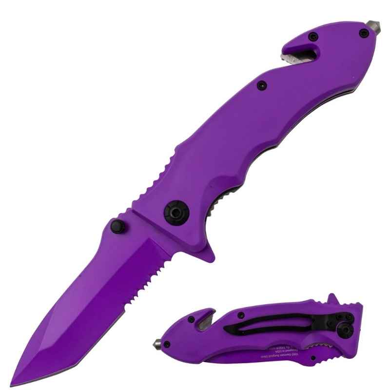 Auto Safety Survival Self-Defense Purple Tanto Blade Knives & Knuckles - Tophatter Daily Deals