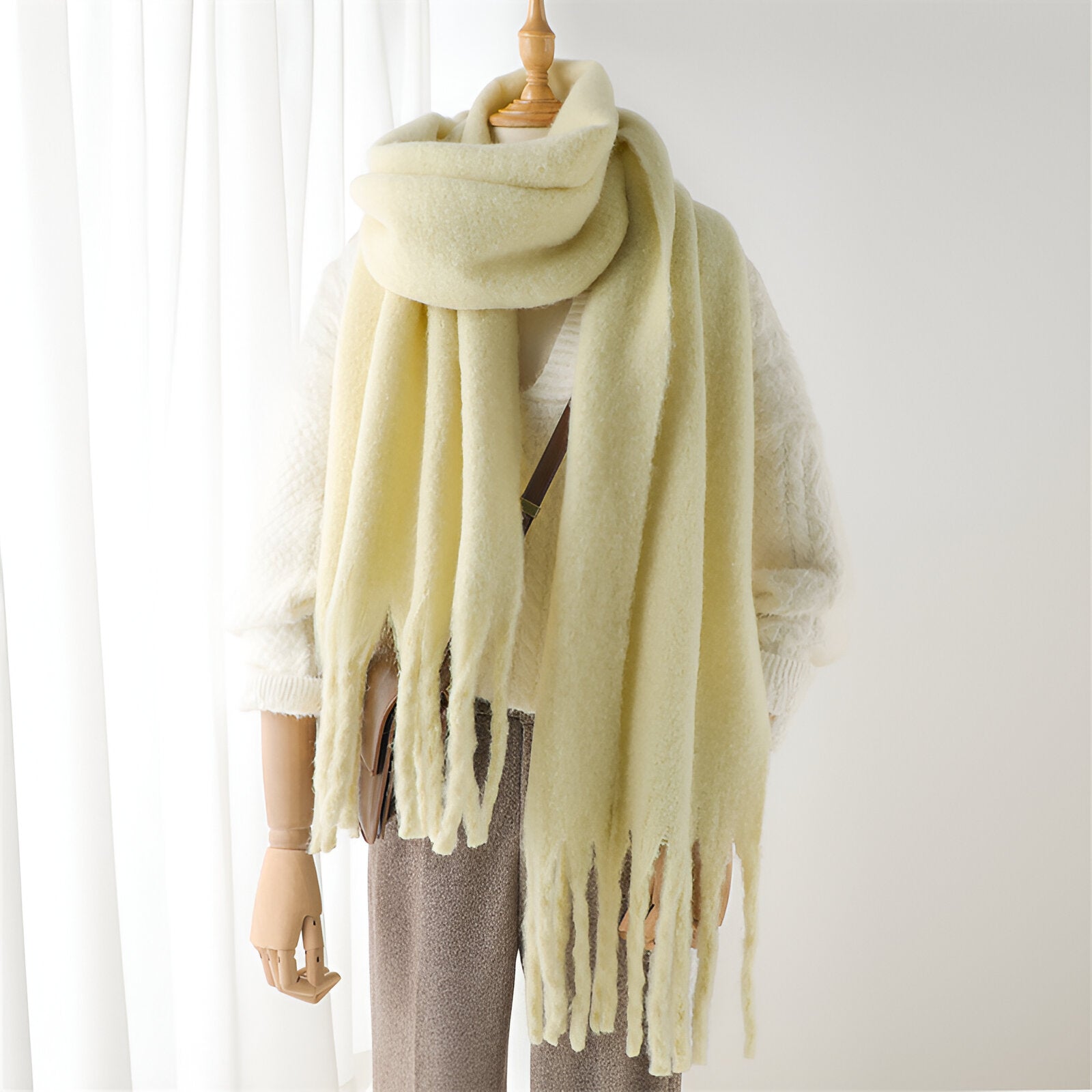 Soft Women’s Scarf - Oversized Fringed Cashmere For Winter cream - Tophatter Daily Deals
