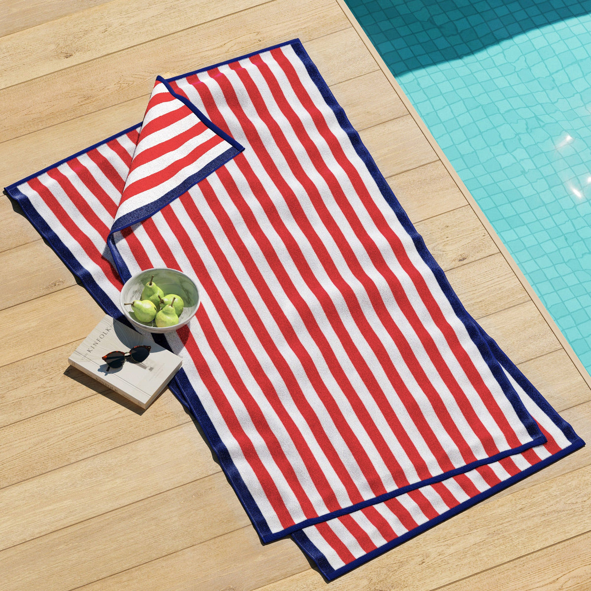 Oversized Striped Border Cabana Beach Towel - Santa Cruz Bath - Tophatter Daily Deals
