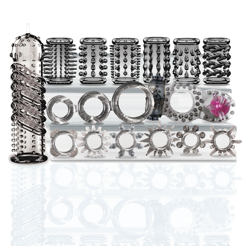Try-Curious Cock Ring and Sleeve Set Clear – 15 Piece TPR Cock Ring and Sleeve Kit > Cock Ring > Sets - Tophatter Daily Deals