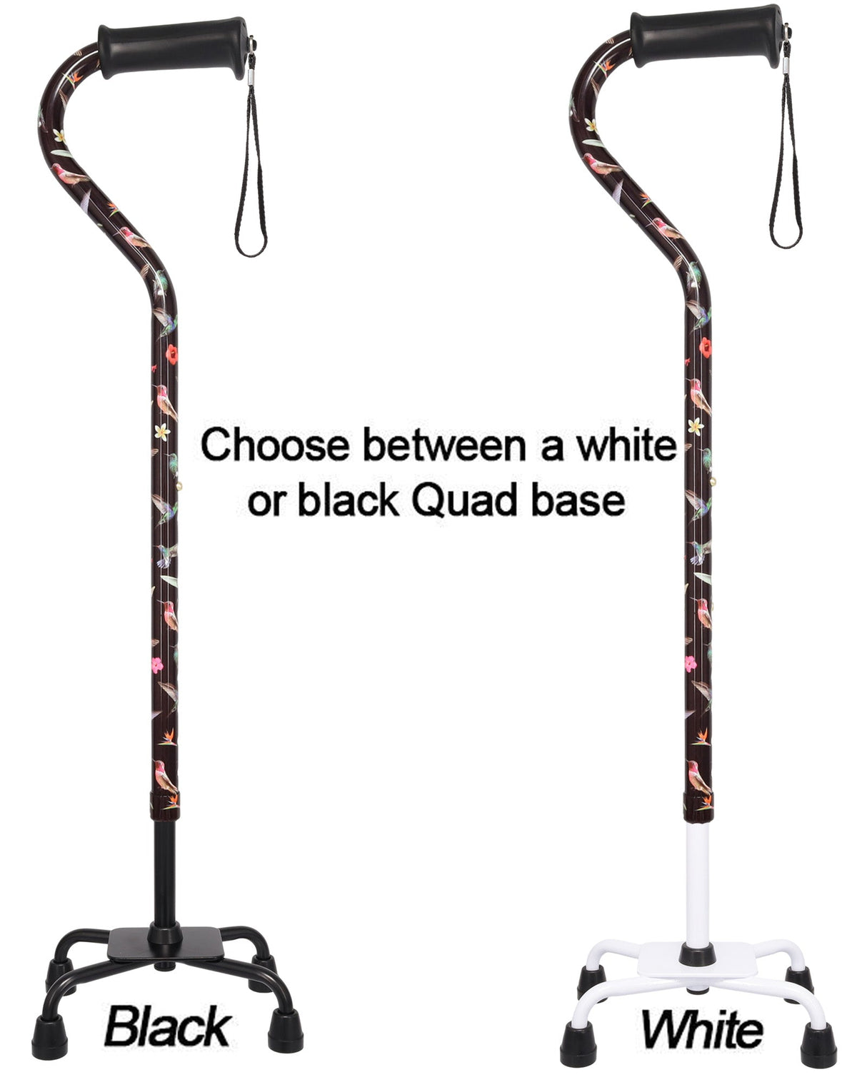 Flight of the Hummingbird Aluminum Convertible Quad Base Walking Cane - Adjustable Shaft Quad Base Canes - Tophatter Daily Deals