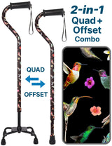 Flight of the Hummingbird Aluminum Convertible Quad Base Walking Cane - Adjustable Shaft Quad Base Canes - Tophatter Daily Deals