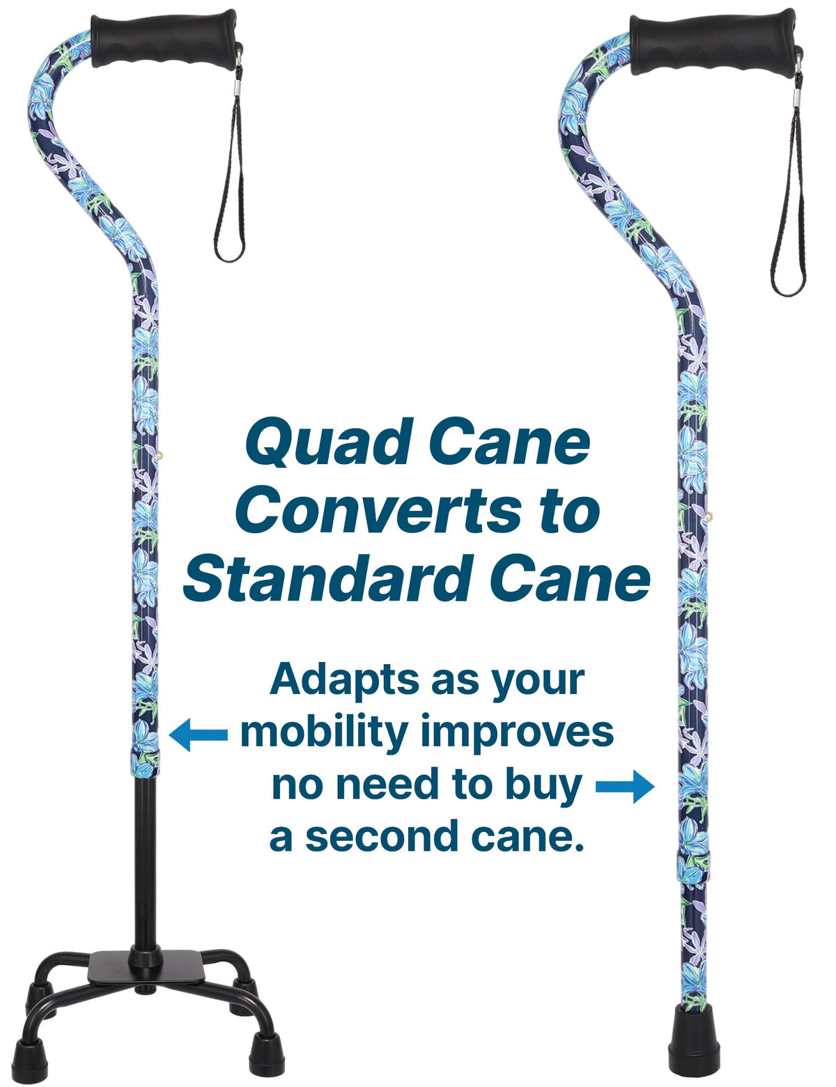 Dark Blue Vivienne May Convertible Quad Base Walking Cane with Comfort Grip - Adjustable Shaft Quad Base Canes - Tophatter Daily Deals