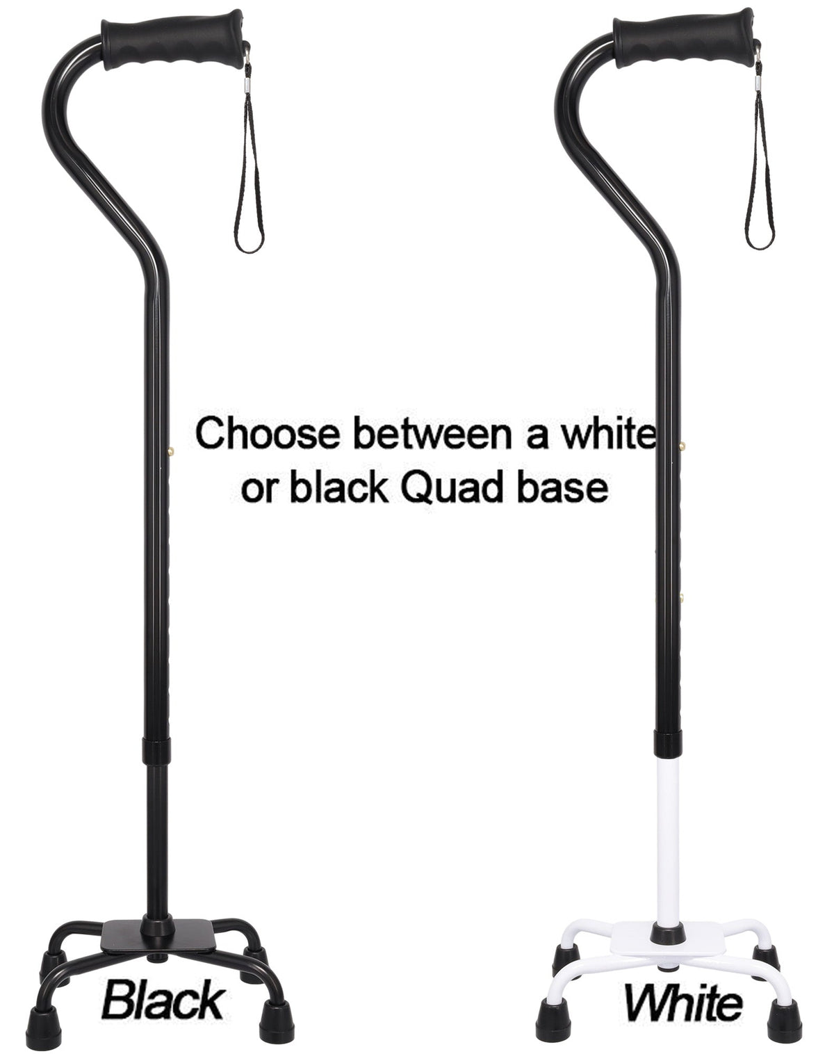 Black Aluminum Convertible Quad Base Walking Cane - Adjustable Shaft Quad Base Canes - Tophatter Daily Deals