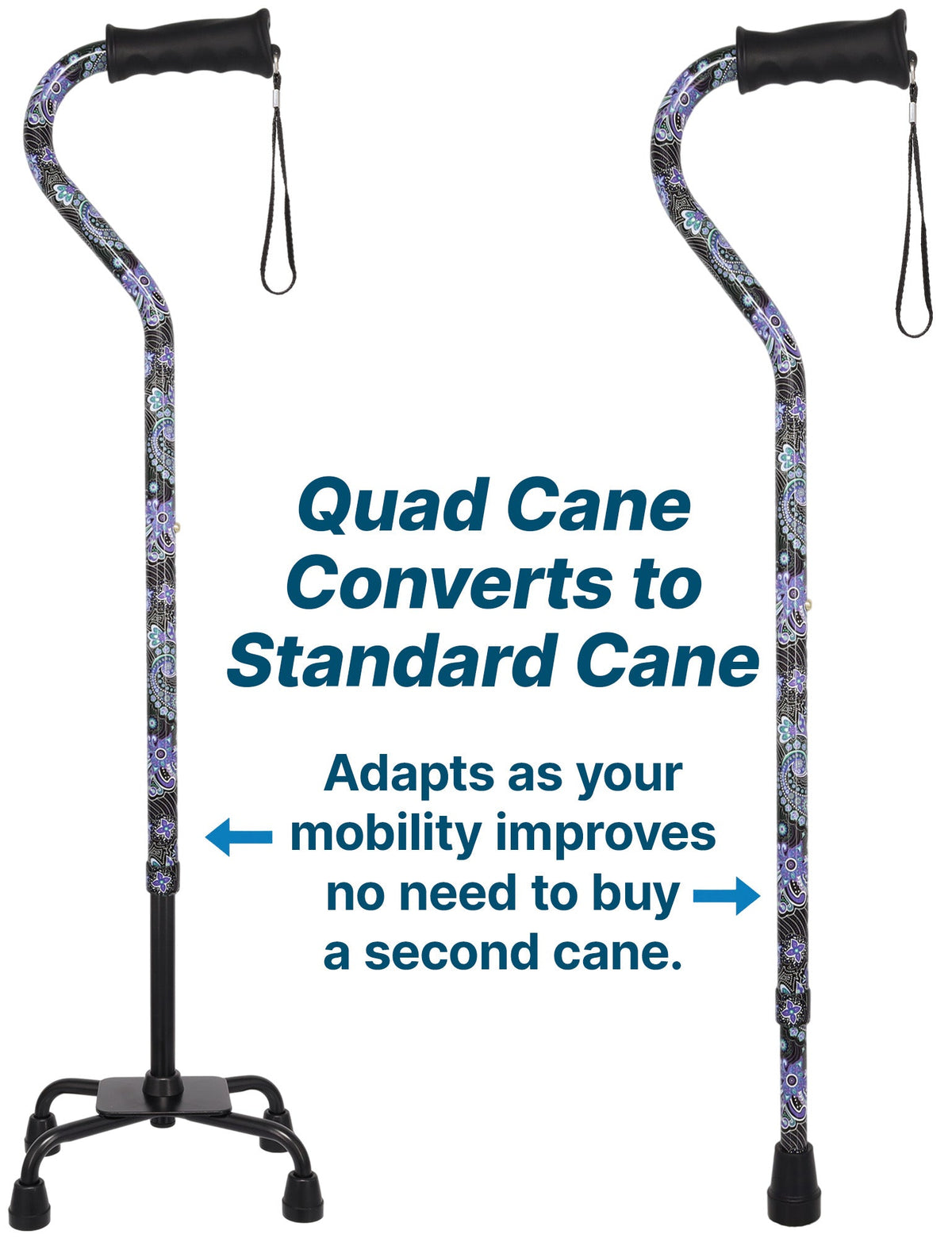 Purple Majesty Aluminum Convertible Quad Base Walking Cane - Adjustable Shaft Quad Base Canes - Tophatter Daily Deals