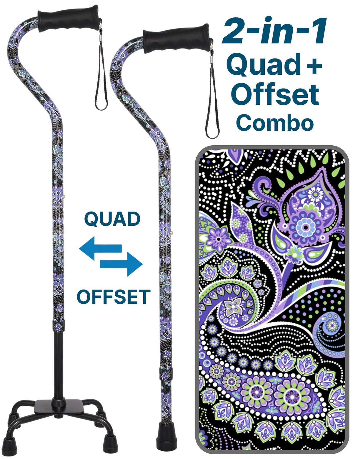 Purple Majesty Aluminum Convertible Quad Base Walking Cane - Adjustable Shaft Quad Base Canes - Tophatter Daily Deals