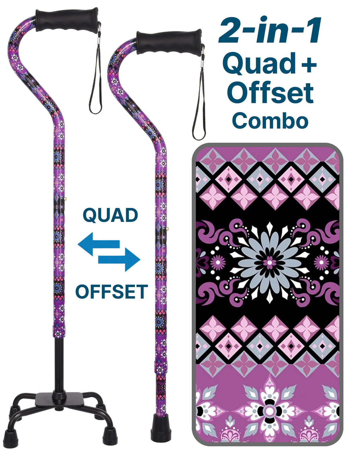 Pretty Purple Aluminum Convertible Quad Base Walking Cane - Adjustable Shaft Quad Base Canes - Tophatter Daily Deals