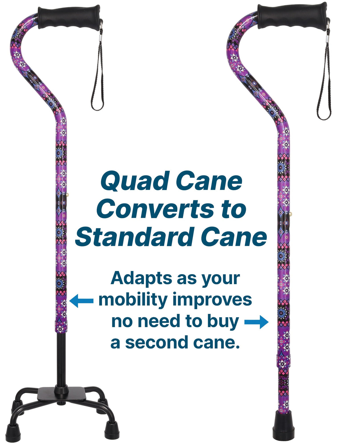 Pretty Purple Aluminum Convertible Quad Base Walking Cane - Adjustable Shaft Quad Base Canes - Tophatter Daily Deals