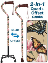 Lily and Butterfly Aluminum Convertible Quad Walking Cane with Comfort Grip - Adjustable Shaft Quad Base Canes - Tophatter Daily Deals