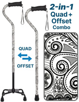 Black and White Convertible Quad Base Walking Cane with Comfort Grip - Adjustable Shaft Quad Base Canes - Tophatter Daily Deals