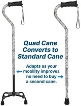 Black and White Convertible Quad Base Walking Cane with Comfort Grip - Adjustable Shaft Quad Base Canes - Tophatter Daily Deals