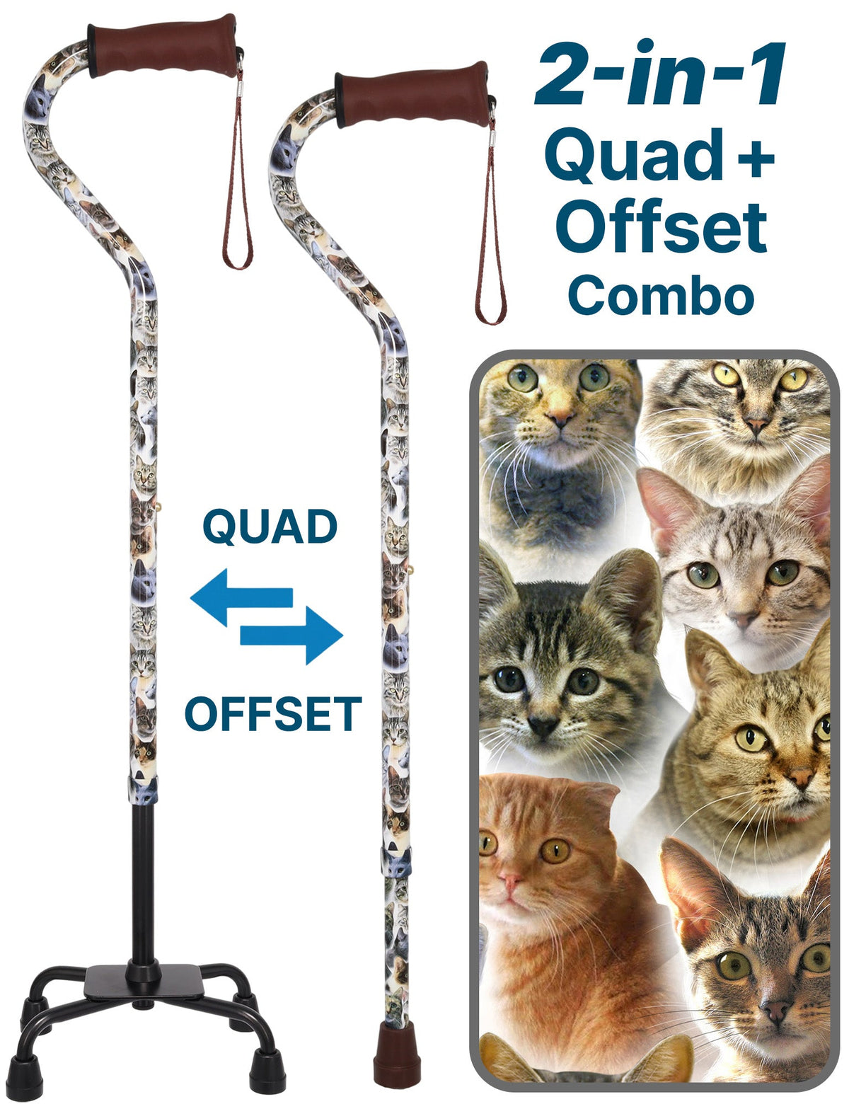 Cat Lovers: Supportive Designer Quad Base Cane - Comfort Grip Cat Walking Canes - Tophatter Daily Deals