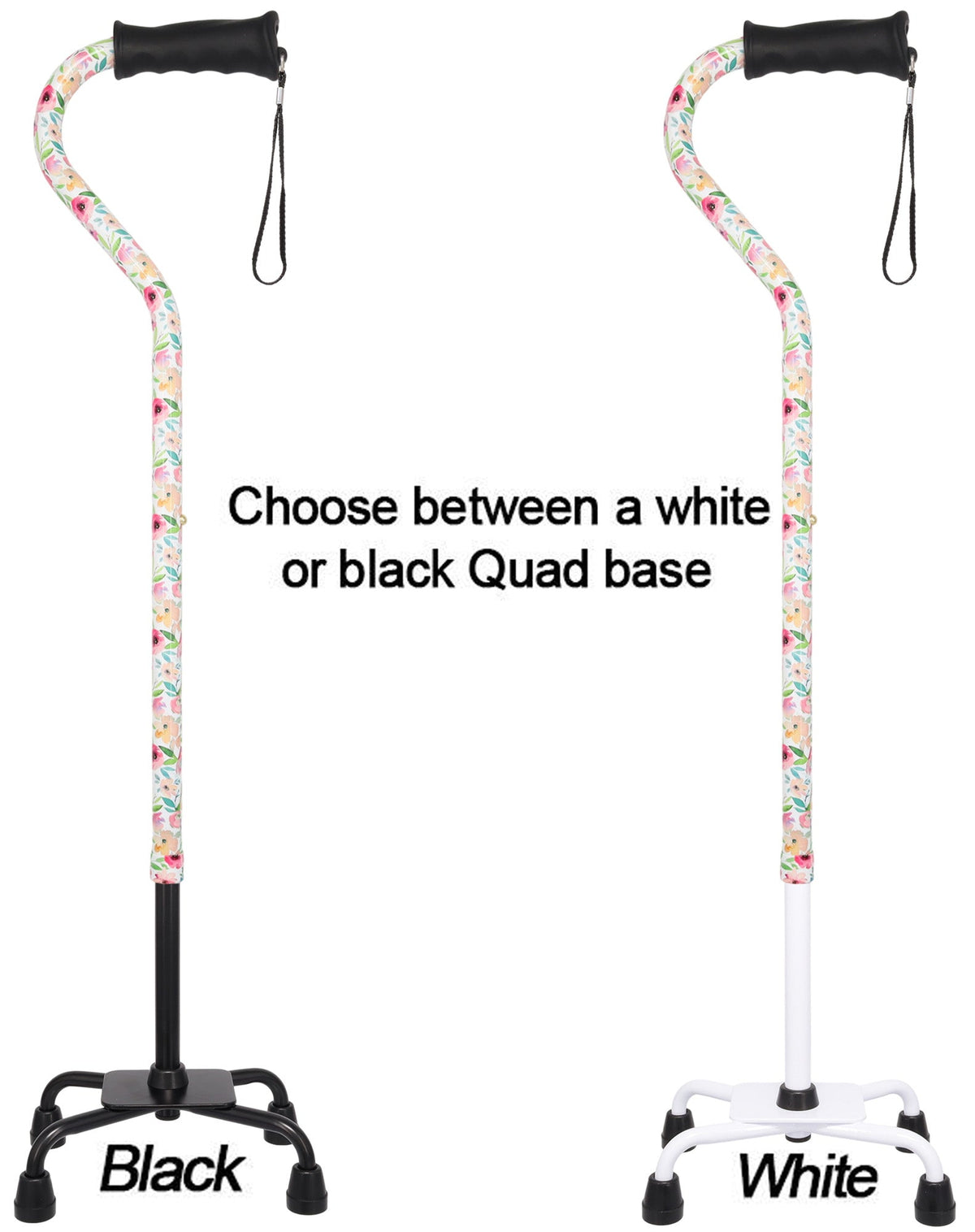 Watercolor Flowers Vivienne May Convertible Quad Base Walking Cane with Comfort Grip - Adjustable Sh - Tophatter Daily Deals