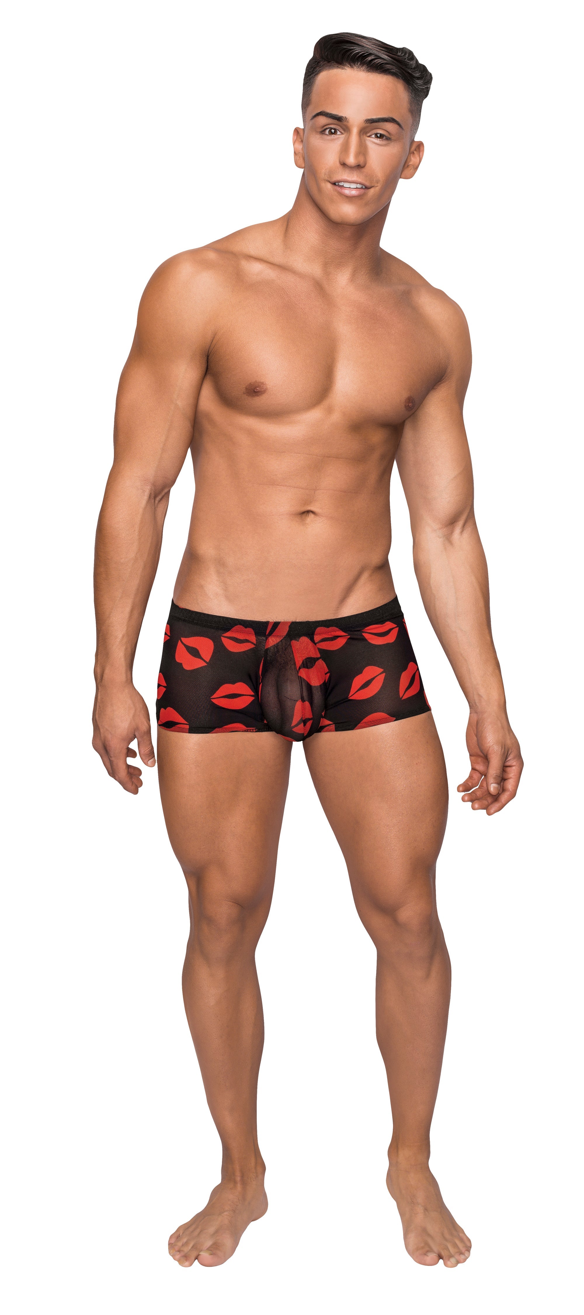 Kiss Me Sheer Black Mini Shorts With Kiss Print For Men - Small > Clothes > Mens Trunks - Tophatter Daily Deals