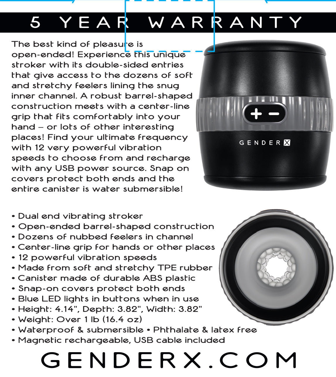 Gender X Barrel of Fun – USB Rechargeable Stroker > Sex Toys For Men > Masturbators > Vibrating - Tophatter Daily Deals