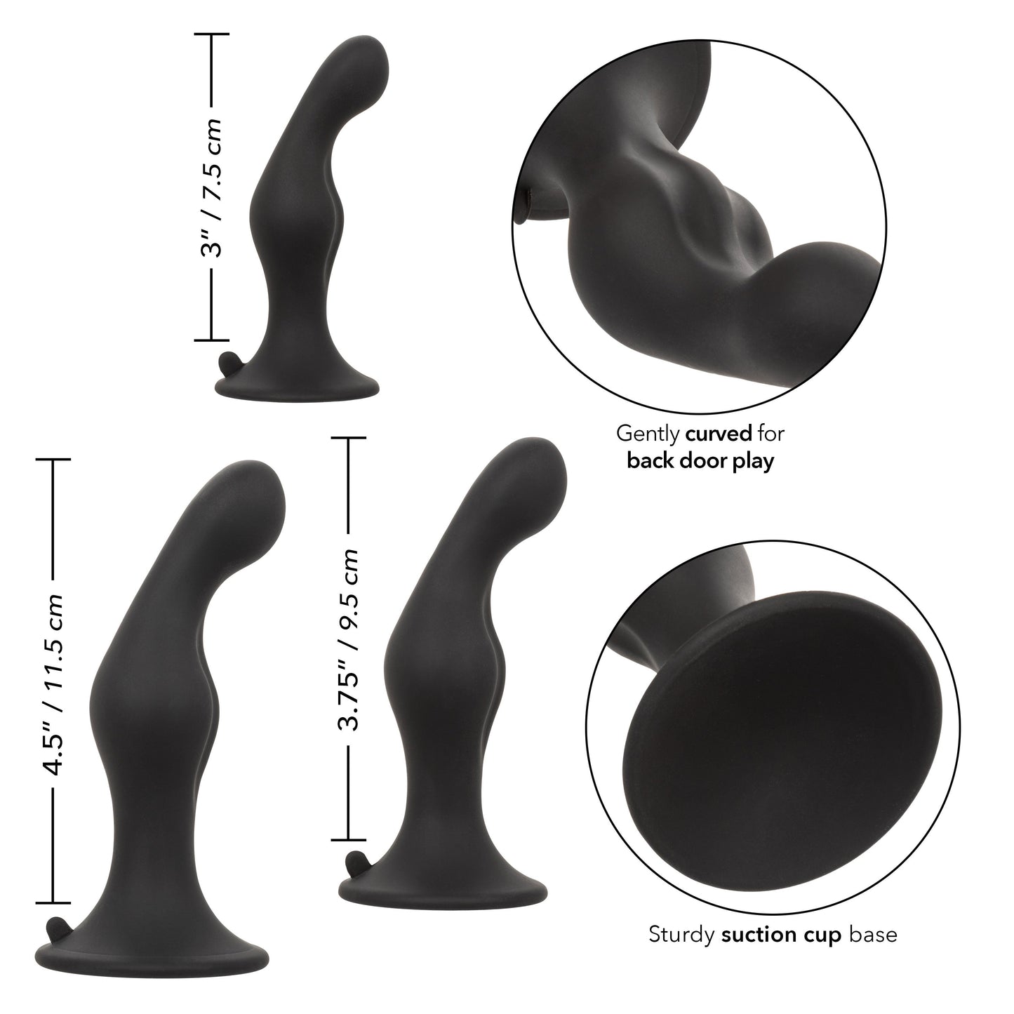 Silicone Anal Ripple Kit Set of 3 Black Graduated Curved Anal Plugs with Suction Cup Base > Anal Range > Butt Plug Kits - Tophatter Daily Deals
