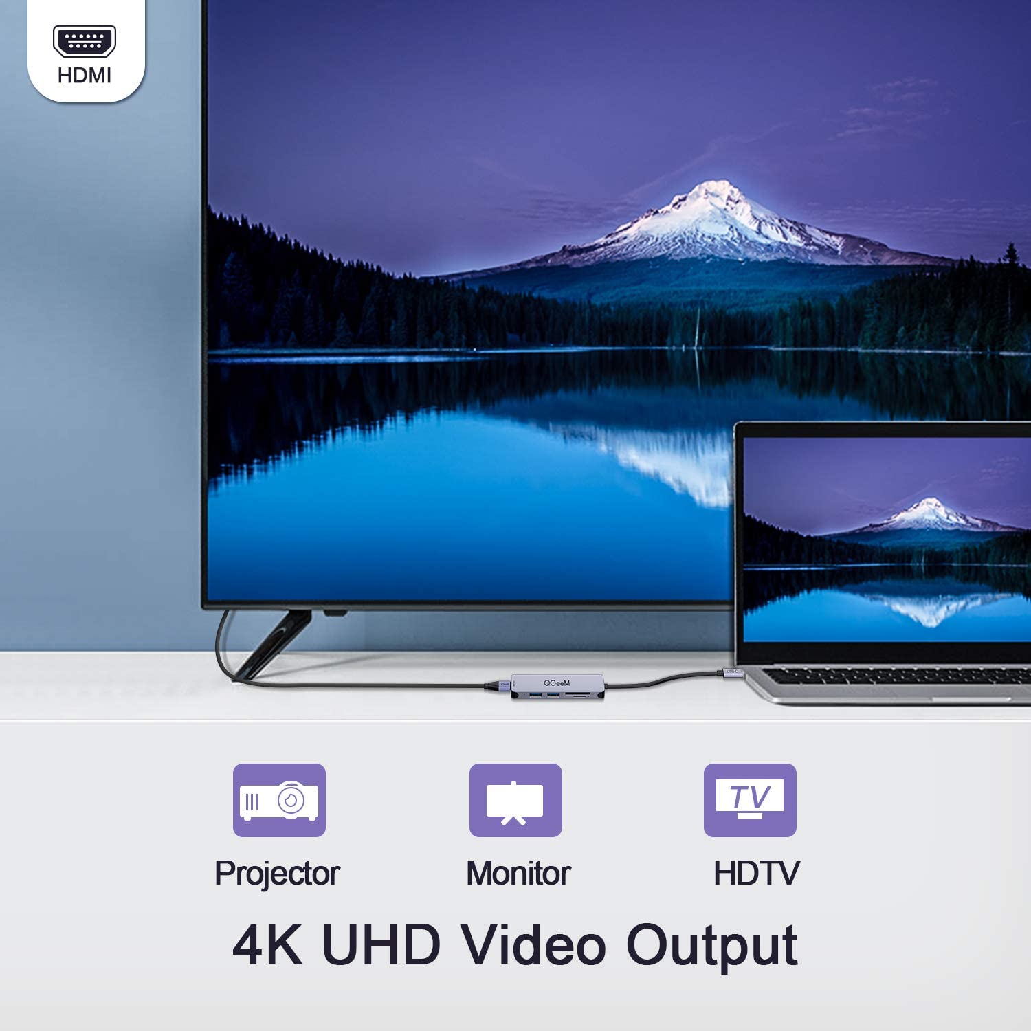 QGeeM 5-in-1 USB C to HDMI Adapter with 4K HDMI Output USB C to HDMI Adapter - Tophatter Daily Deals