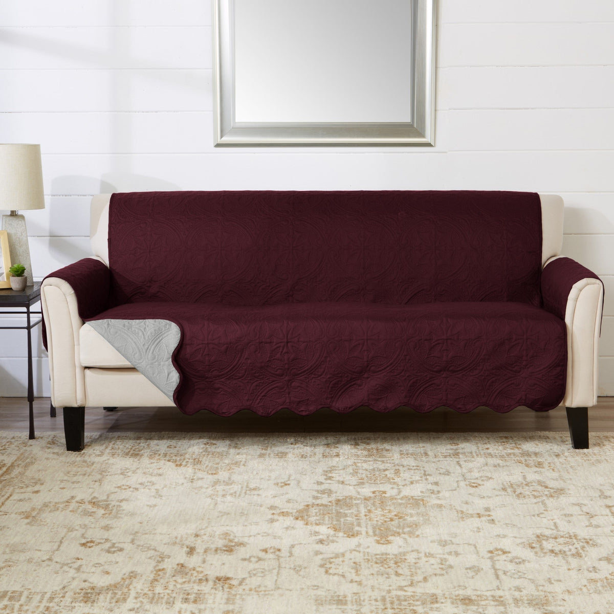 Medallion Solid Furniture Protector - Elenor Collection Sofa Wine Light Grey Furniture & Decor - Tophatter Daily Deals