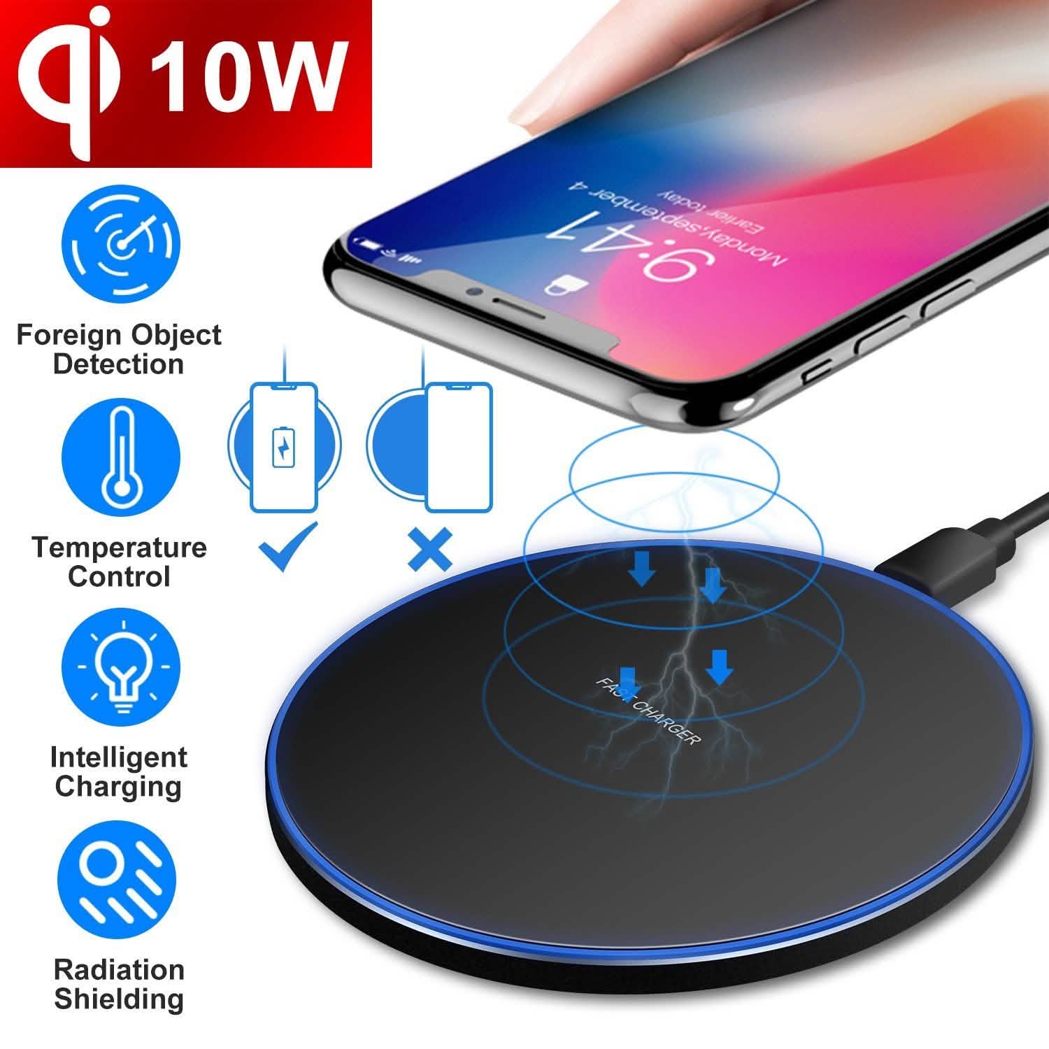 Qi Fast Wireless Charger 10W Charging Pads Mobile Accessories - Tophatter Daily Deals