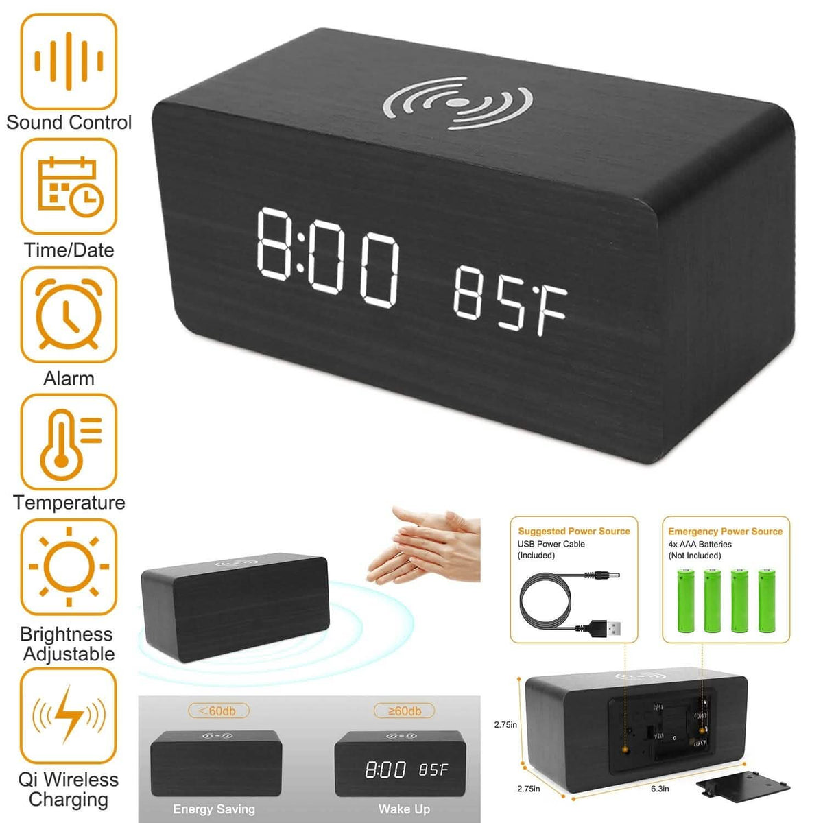 Qi Wireless Charger Digital Alarm Clock Household Appliances - Tophatter Daily Deals
