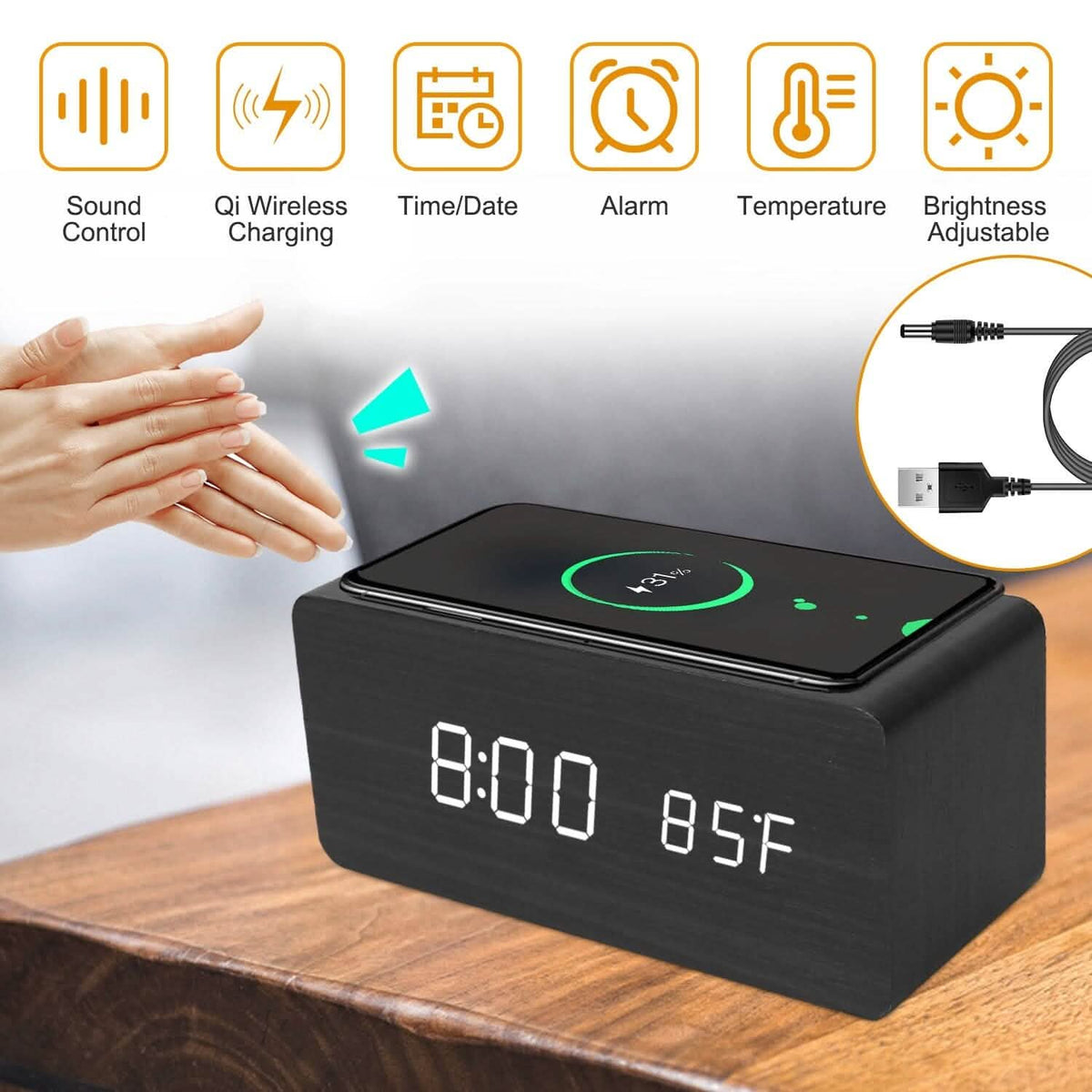 Qi Wireless Charger Digital Alarm Clock Household Appliances - Tophatter Daily Deals
