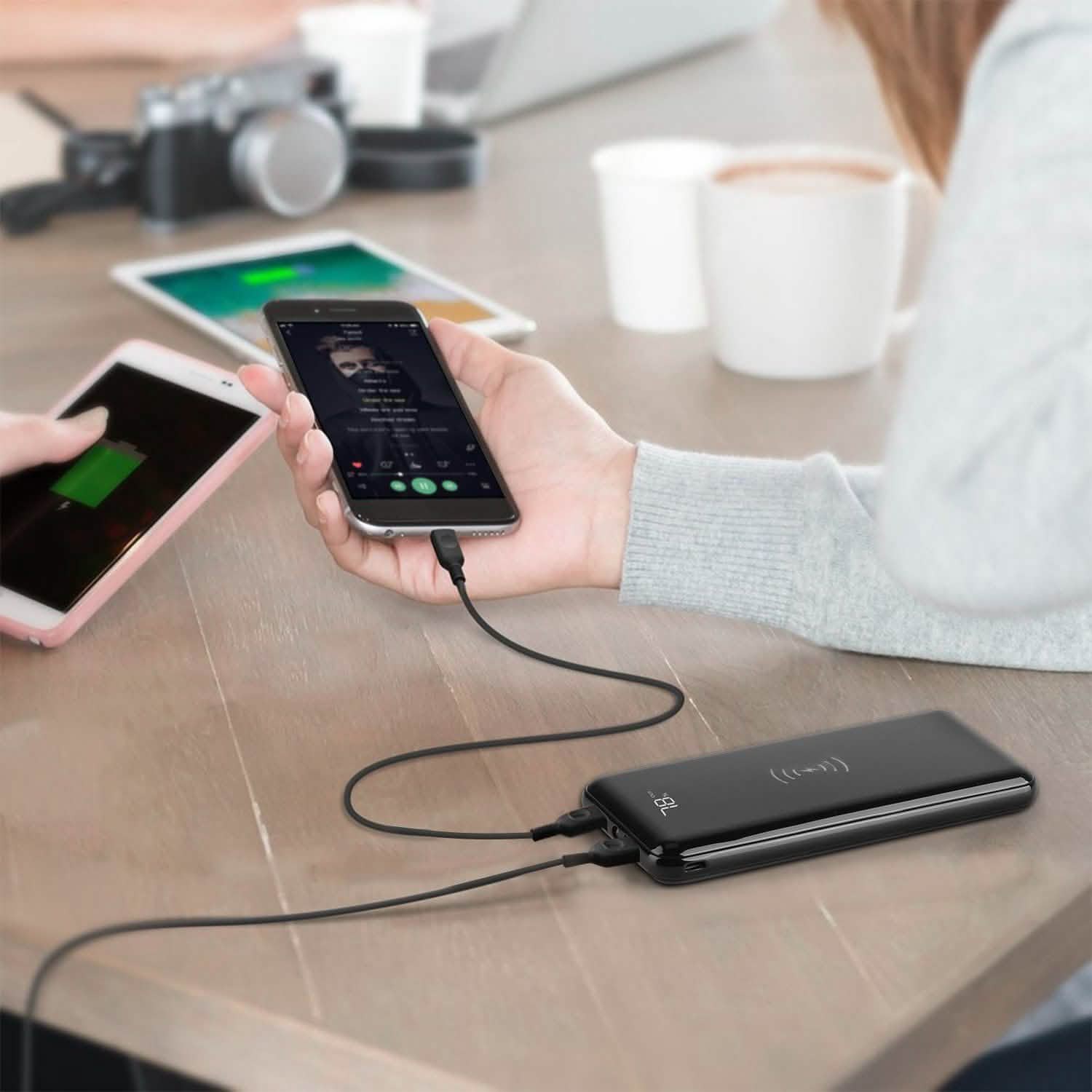 Qi Wireless Charging Station 10000mAh Power Bank Mobile Accessories - Tophatter Daily Deals