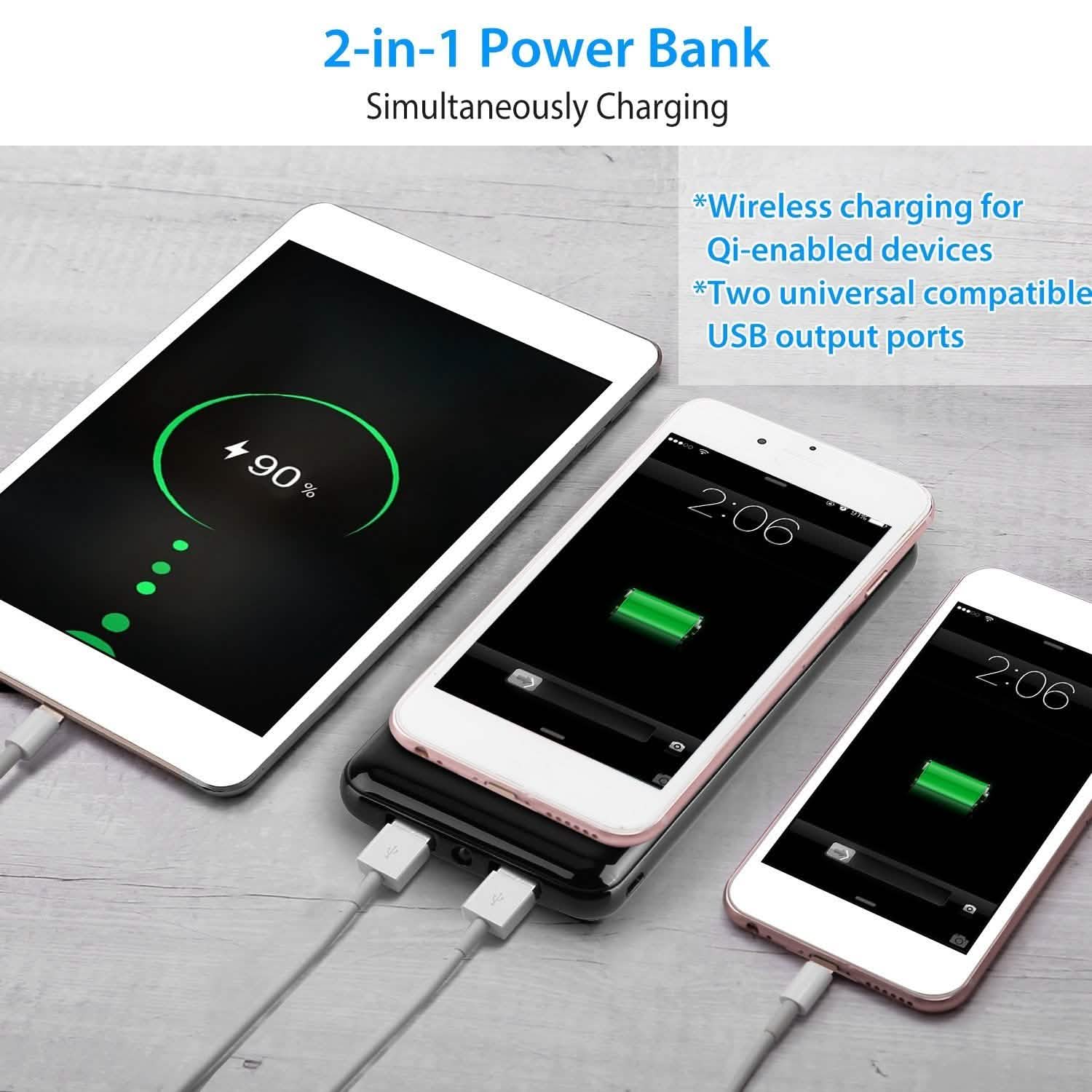 Qi Wireless Charging Station 10000mAh Power Bank Mobile Accessories - Tophatter Daily Deals