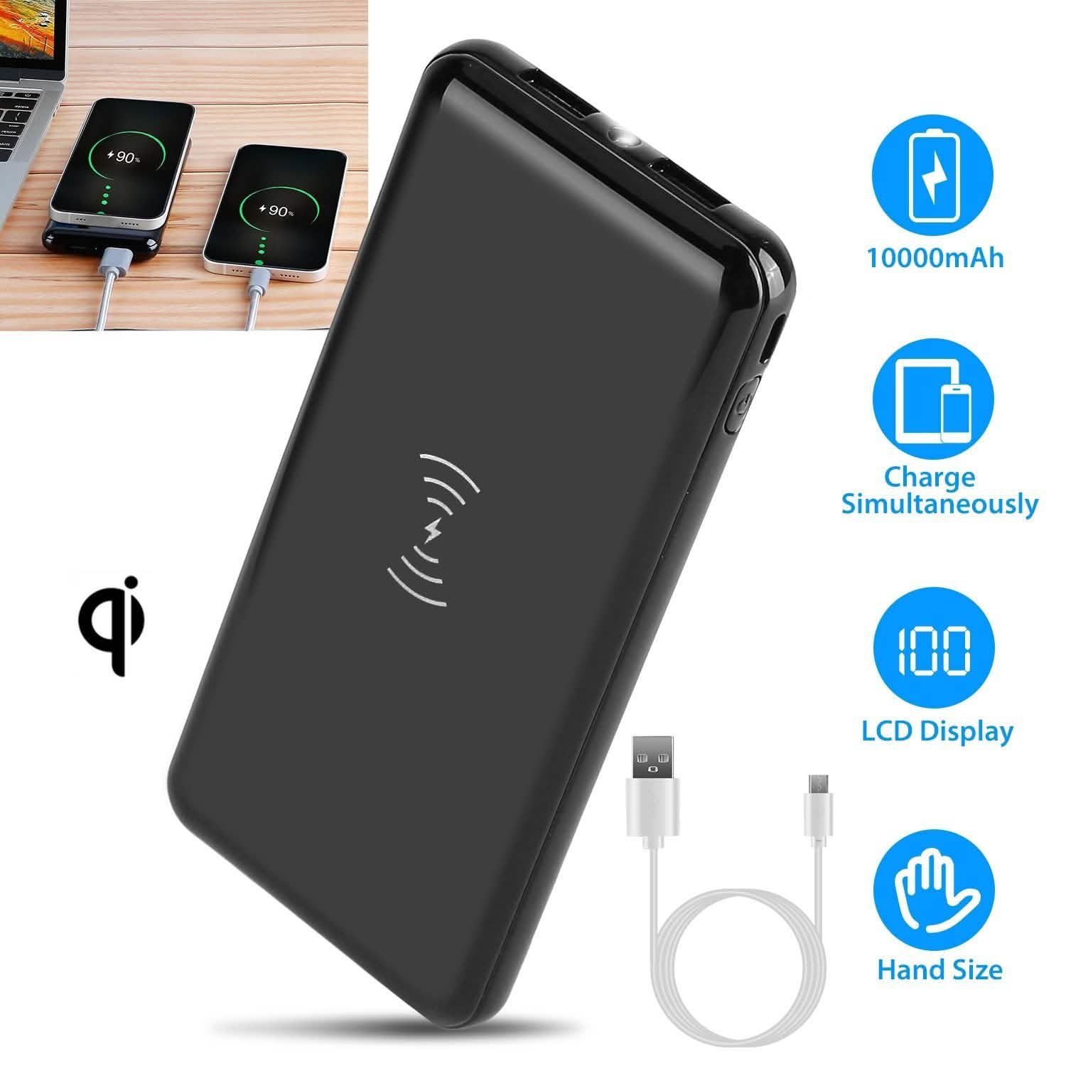 Qi Wireless Charging Station 10000mAh Power Bank Mobile Accessories - Tophatter Daily Deals