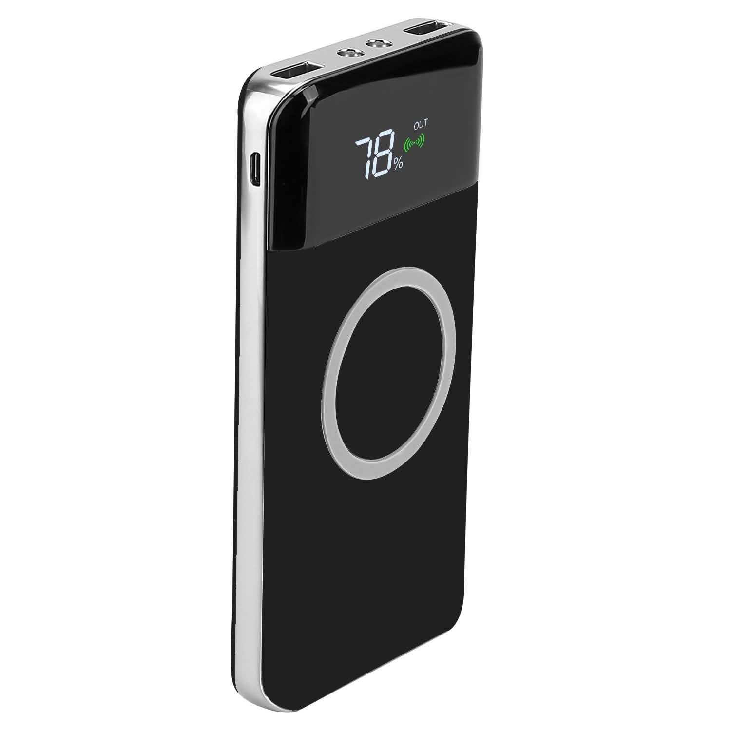 Qi Wireless Station 10000mAh Powerbank with 4 Modes Flashlight Black Mobile Accessories - Tophatter Daily Deals