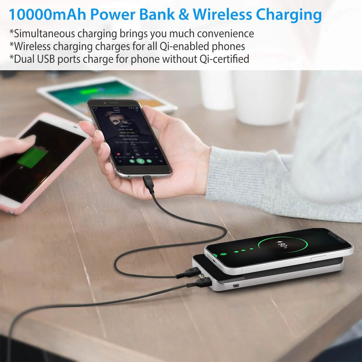 Qi Wireless Station 10000mAh Powerbank with 4 Modes Flashlight Mobile Accessories - Tophatter Daily Deals