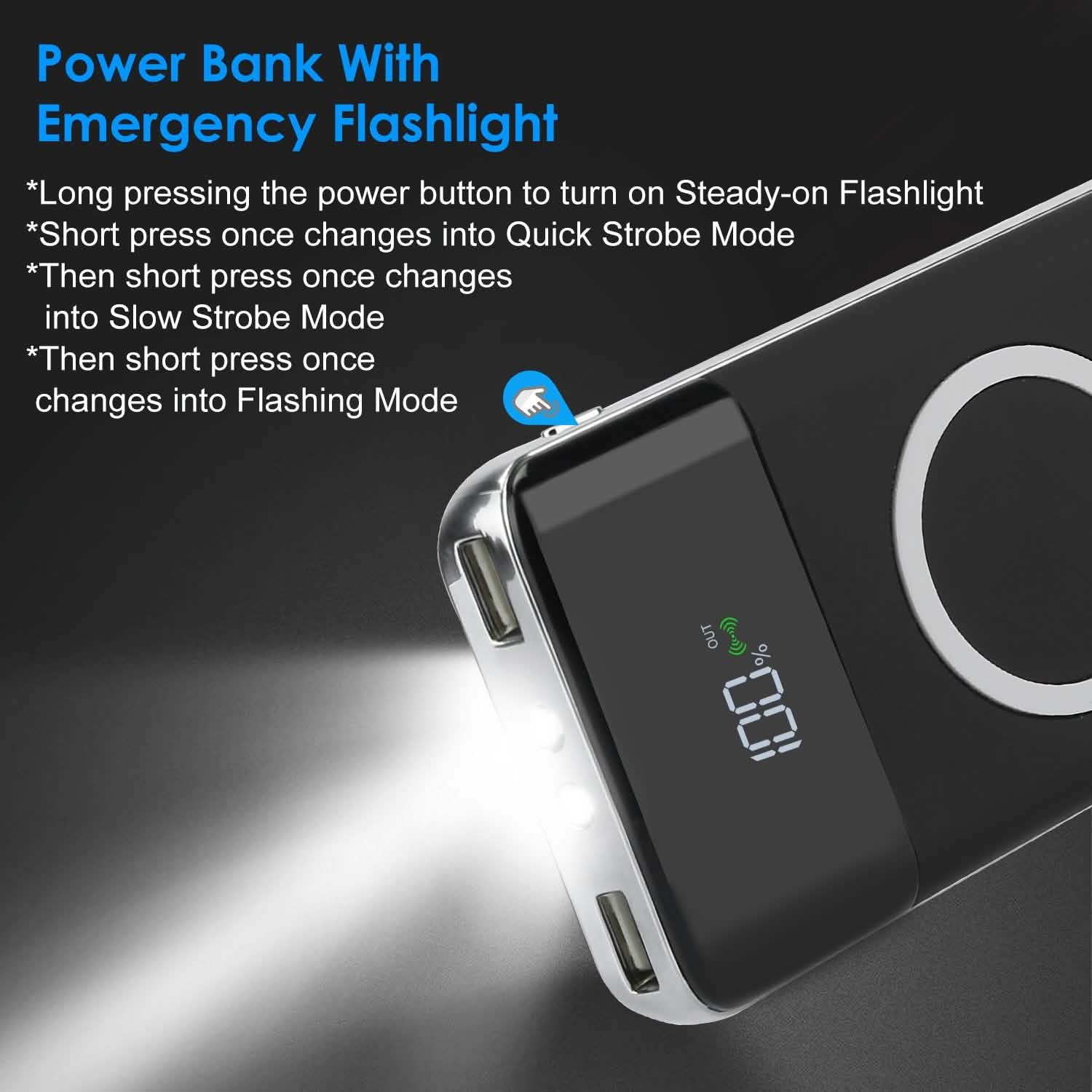 Qi Wireless Station 10000mAh Powerbank with 4 Modes Flashlight Mobile Accessories - Tophatter Daily Deals
