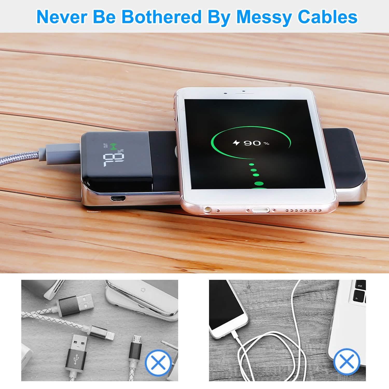 Qi Wireless Station 10000mAh Powerbank with 4 Modes Flashlight Mobile Accessories - Tophatter Daily Deals