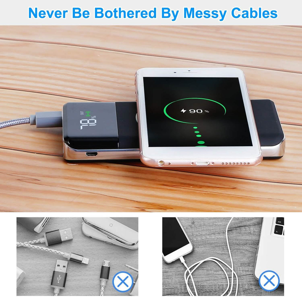 Qi Wireless Station 10000mAh Powerbank with 4 Modes Flashlight Mobile Accessories - Tophatter Daily Deals