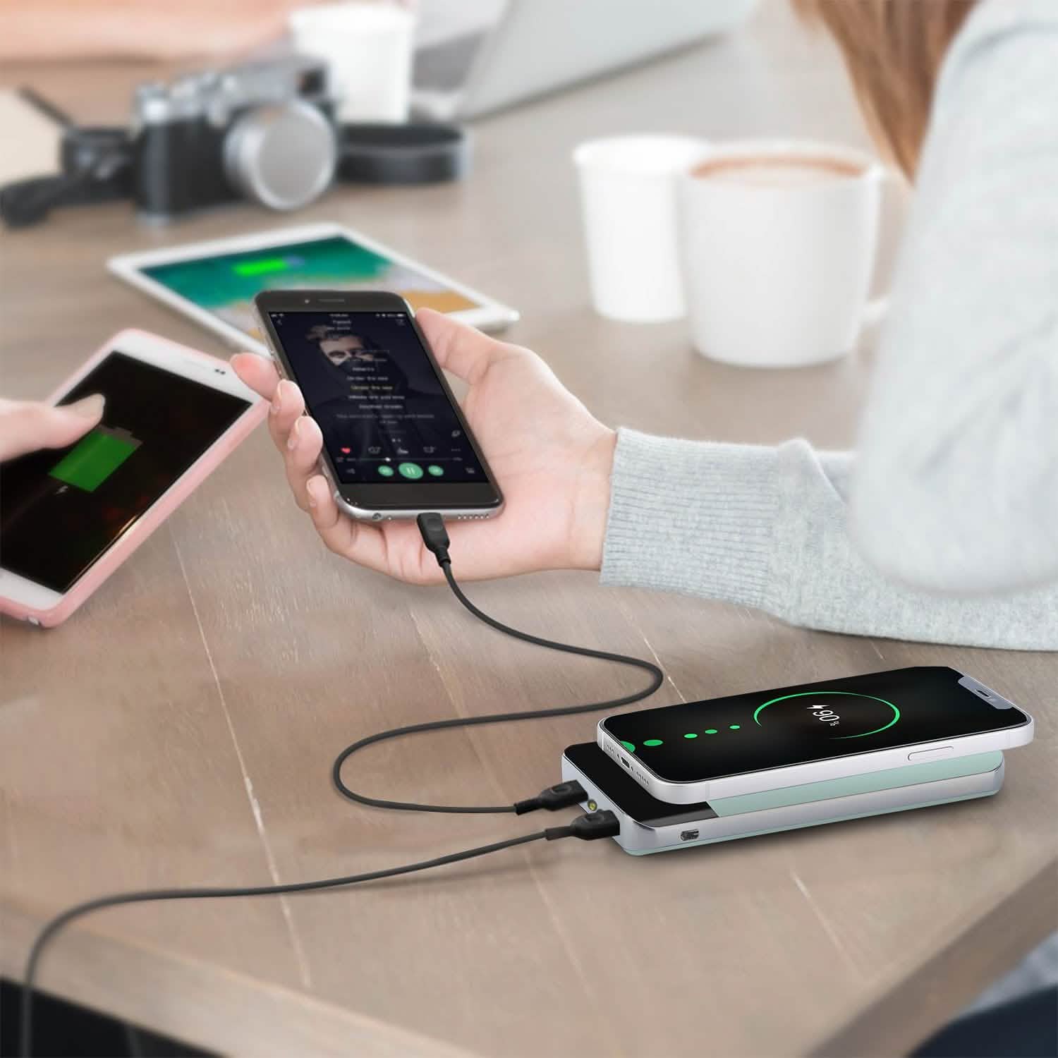 Qi Wireless Station 10000mAh Powerbank with 4 Modes Flashlight Mobile Accessories - Tophatter Daily Deals