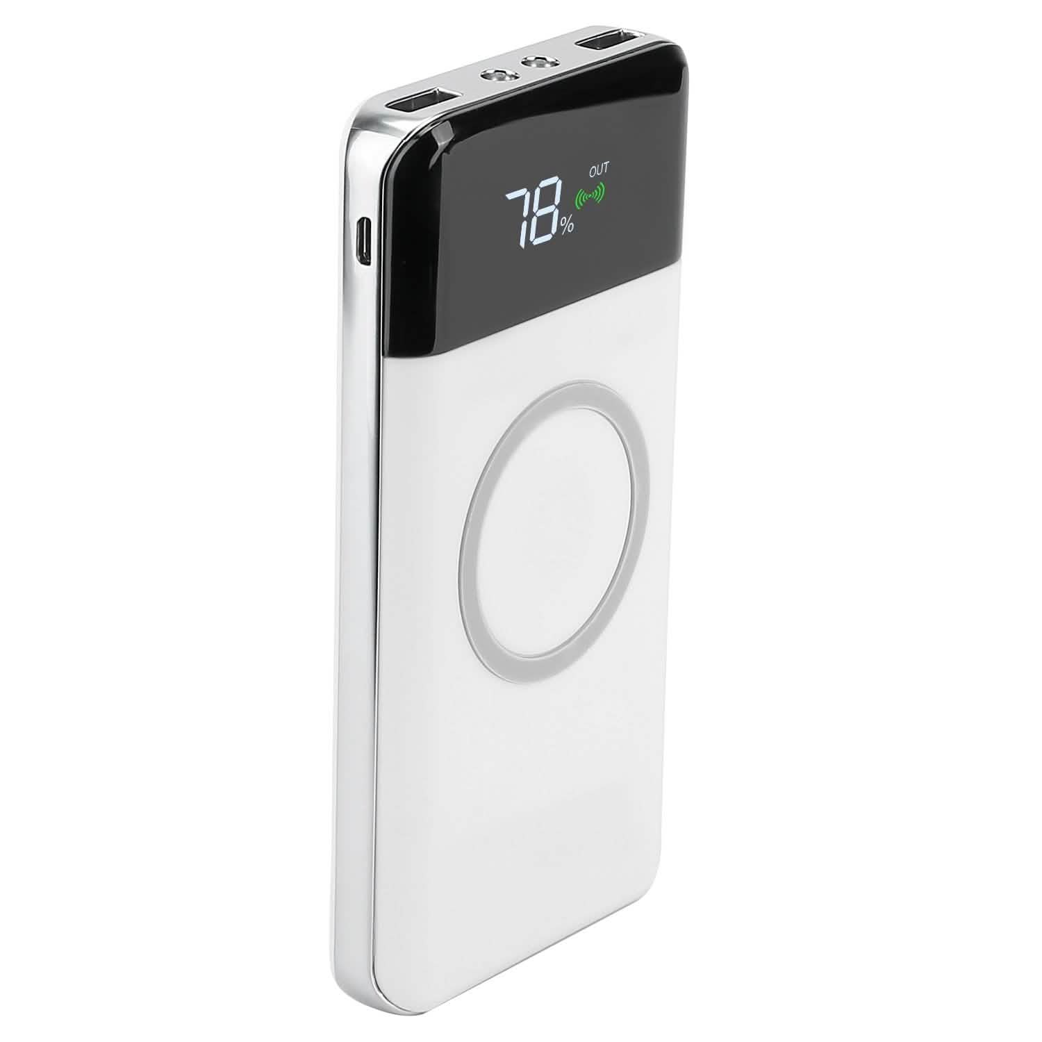 Qi Wireless Station 10000mAh Powerbank with 4 Modes Flashlight White Mobile Accessories - Tophatter Daily Deals