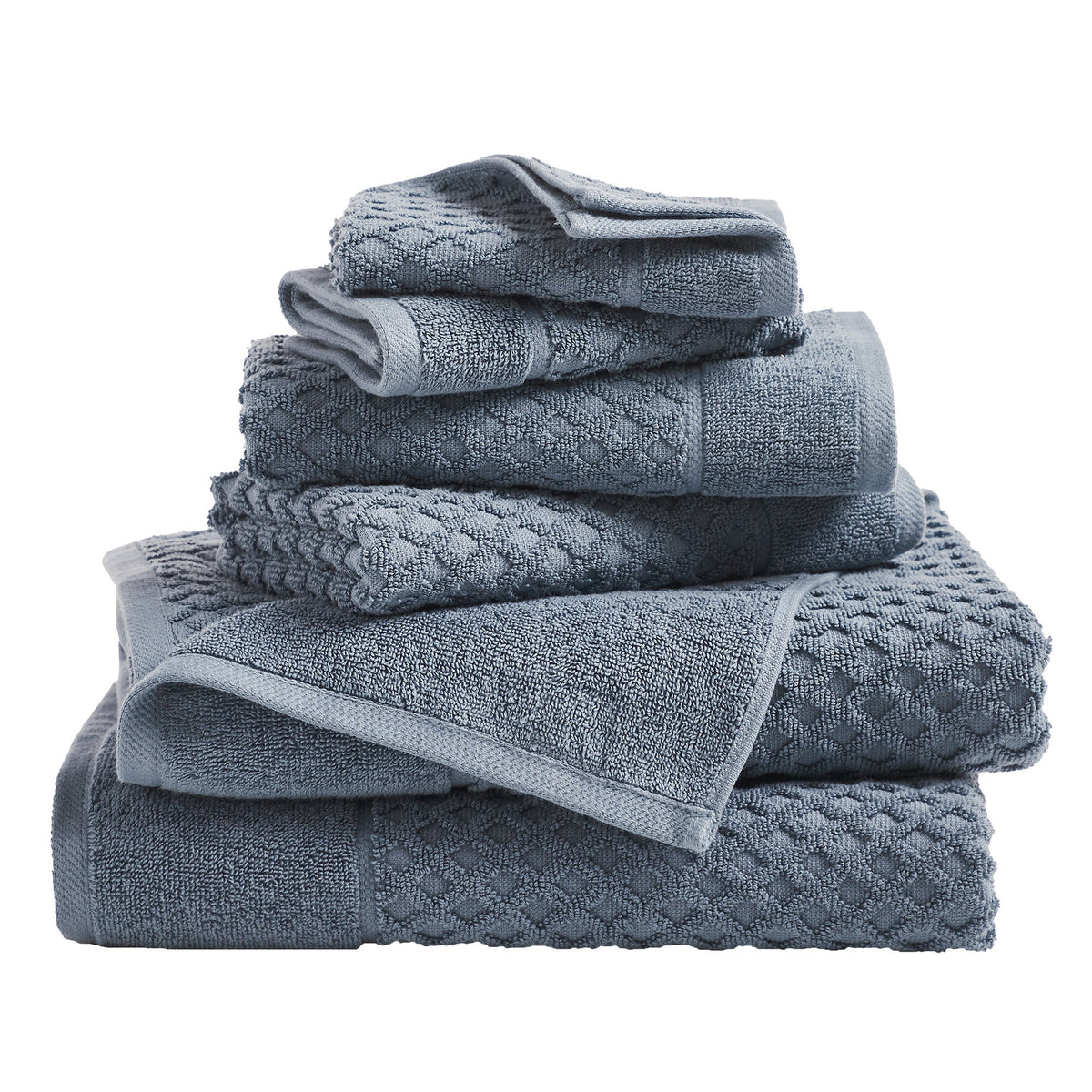 Cotton Diamond Waffle Weave Bath Towel Set - Grayson Collection 6 Piece Set Blue Bath - Tophatter Daily Deals