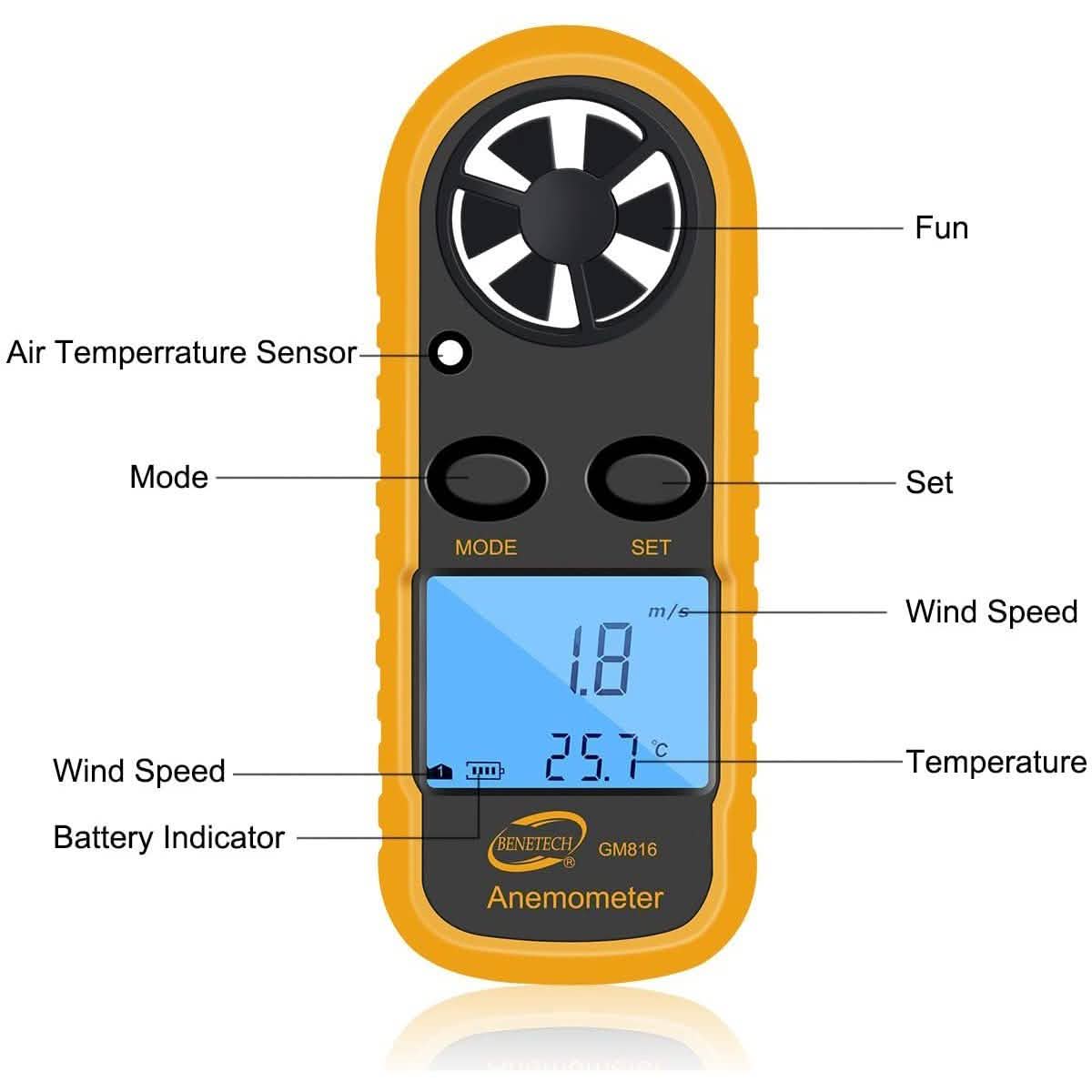 Qotone GM816 Digital Anemometer Wind-Speed Gauge Meter Outdoor Recreation - Tophatter Daily Deals