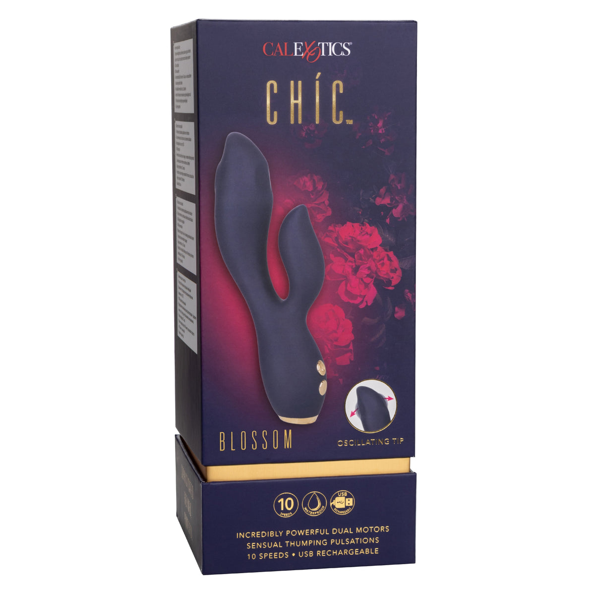 Chic Blossom Navy Blue Flexible Silicone Dual Motor Vibrator with Gold Accents, 10 Speeds, Waterproof and Rechargeable > Vibrators > Ladies > Rabbit - Tophatter Daily Deals
