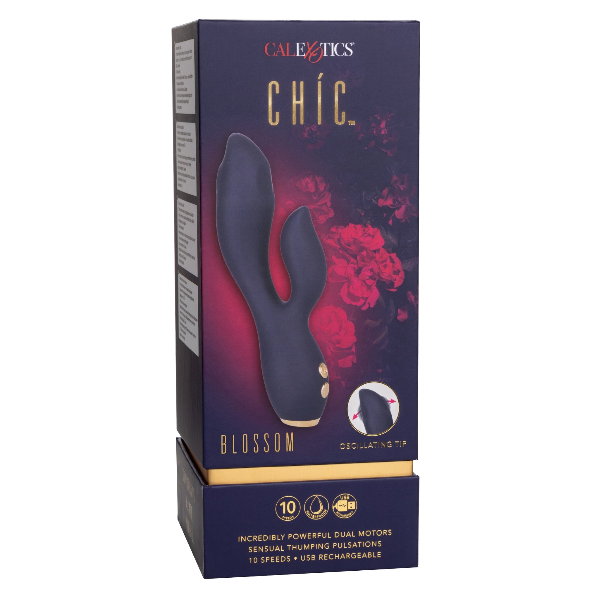 Chic Blossom Navy Blue Flexible Silicone Dual Motor Vibrator with Gold Accents, 10 Speeds, Waterproof and Rechargeable > Vibrators > Ladies > Rabbit - Tophatter Daily Deals